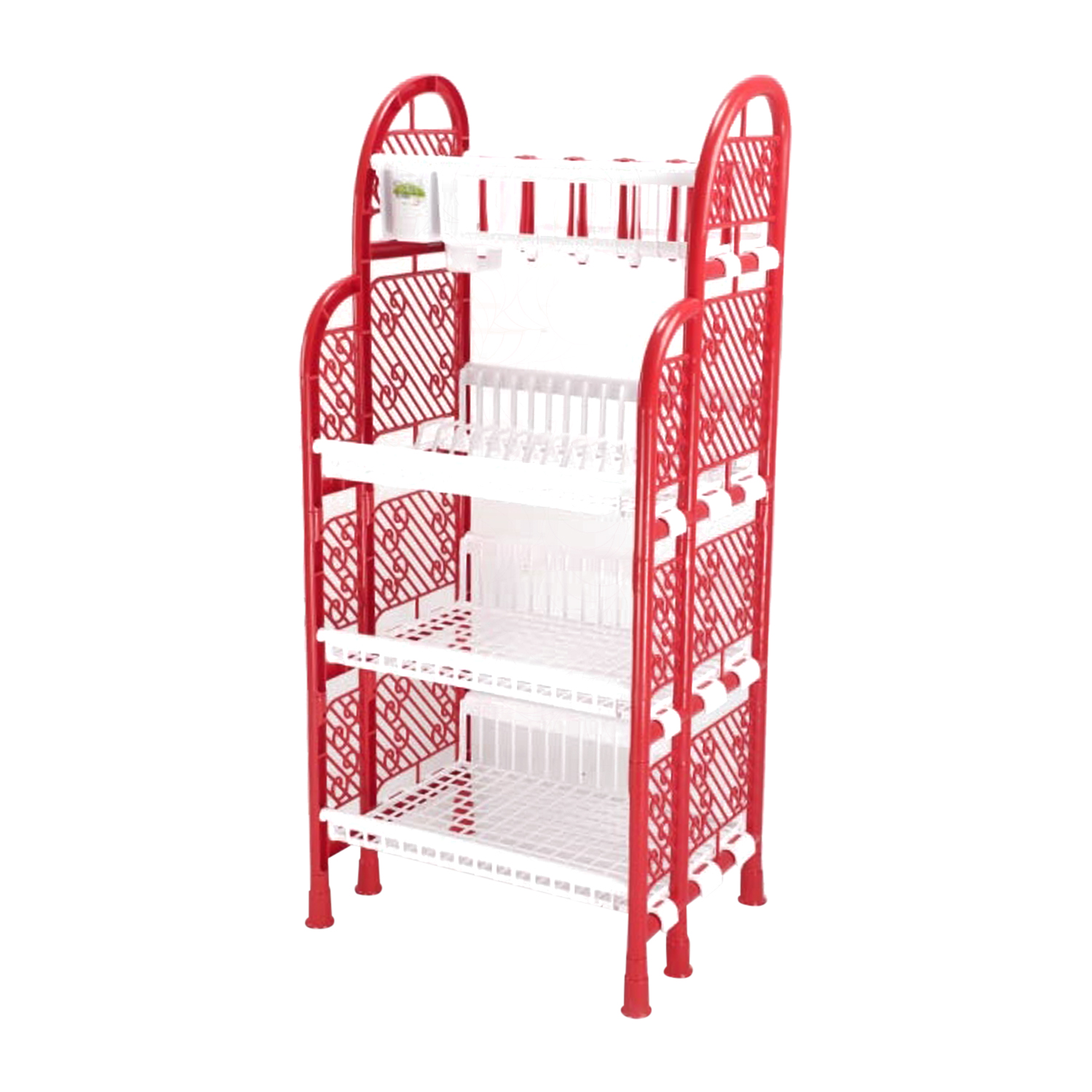 Queen Kitchen Rack 4 Step Red & White TEL